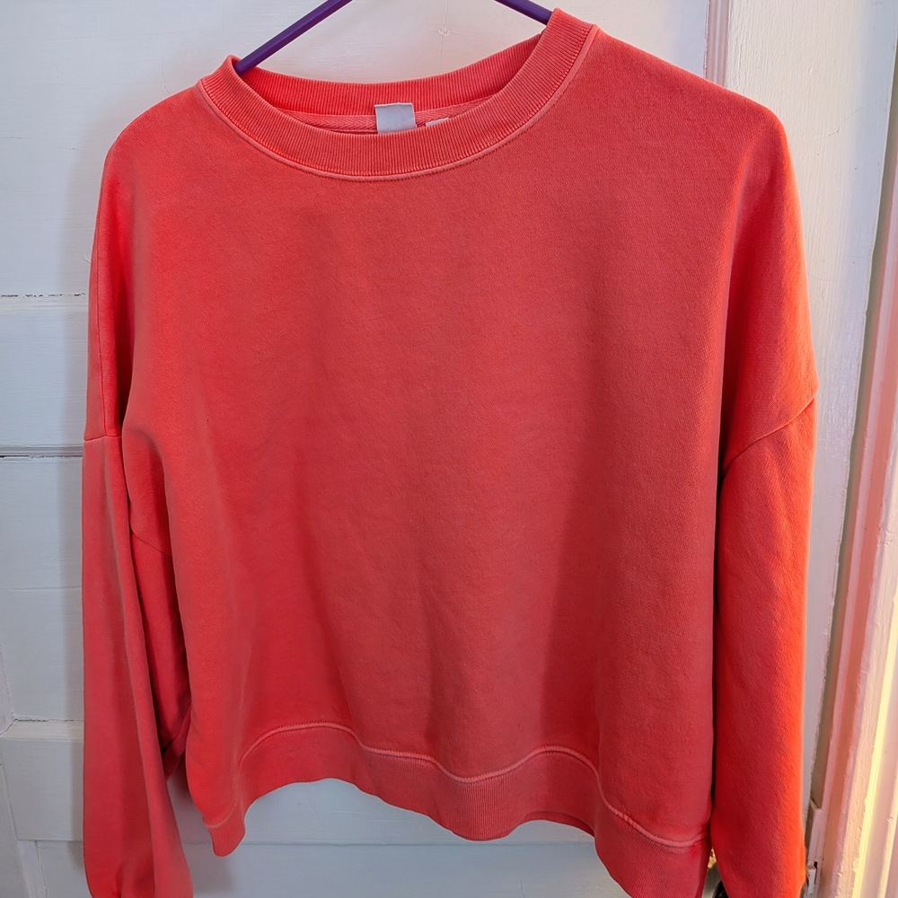 GAP Vibrant Coral Knit Top Cropped Oversized Sweatshirt. SZ. MED